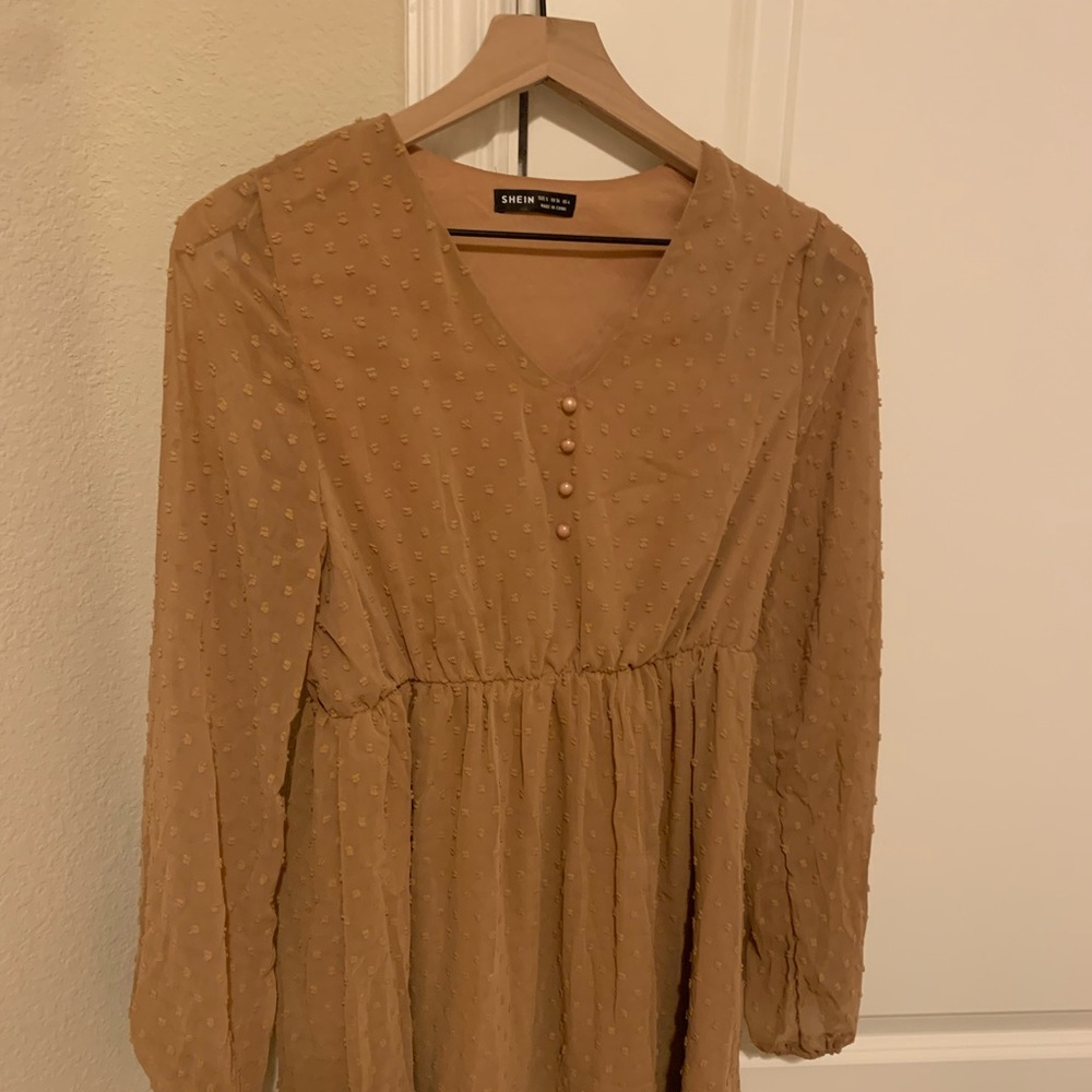 SHEIN Swiss Dot Lantern Sleeve Dress